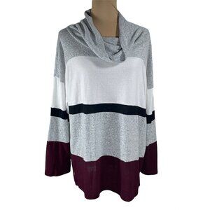 C Active Striped Color Block Cowl Neck Sweater Grey Black Maroon Size XL